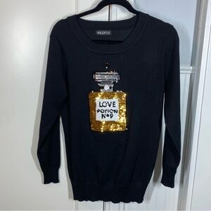 Wild Fox Black Love Potion No. 9 Sequin Angora Sweater Size Medium Taylor Swift